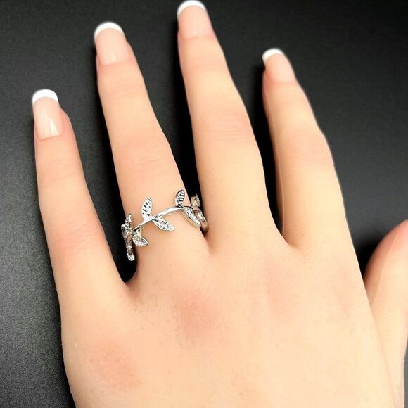 925 Sterling Silver Leaves and Branches Eternity Ring Size 8 - Picture 9 of 9